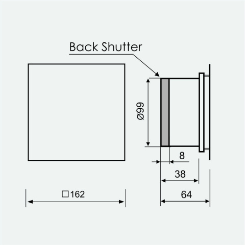 Wentylator łazienkowy.Krótki króciec. Szklany Panel Czarny Mat. Wyposażenie standardowe. Średnica 100 mm