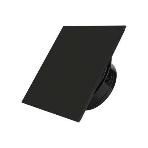 Wentylator łazienkowy.Krótki króciec. Szklany Panel Czarny Mat. Wyposażenie standardowe. Średnica 100 mm