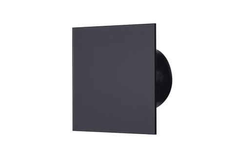 Wentylator łazienkowy.Krótki króciec. Szklany Panel Czarny Mat. Wyposażenie standardowe. Średnica 100 mm