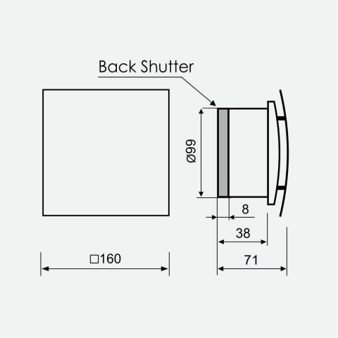 Wentylator łazienkowy| 27dB  | elegancki  | krótki króciec | szklany panel mat | ELIPSA | Standard.